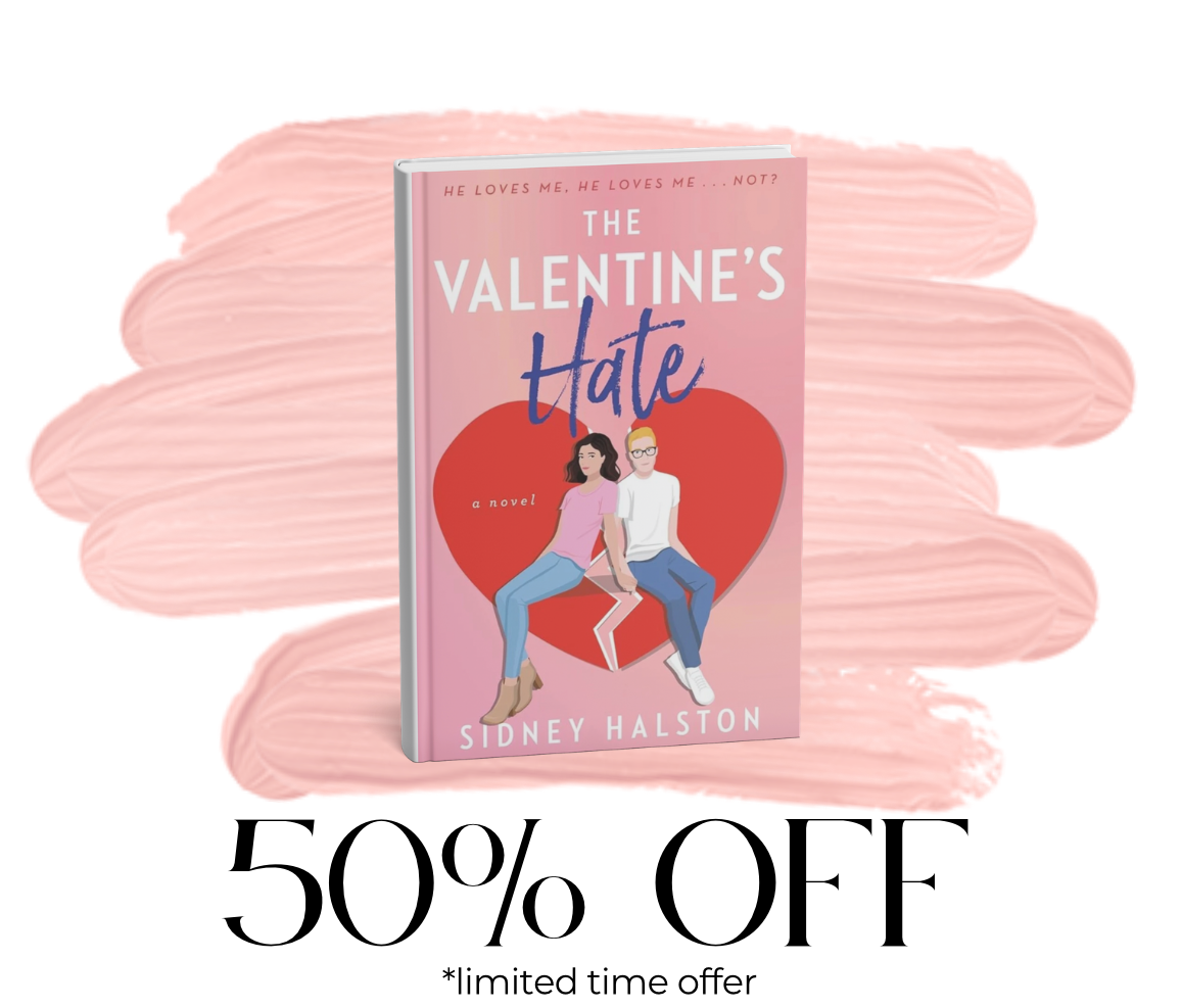 Book cover of 'The Valentine's Hate' with a 50% off promotion on a pink background